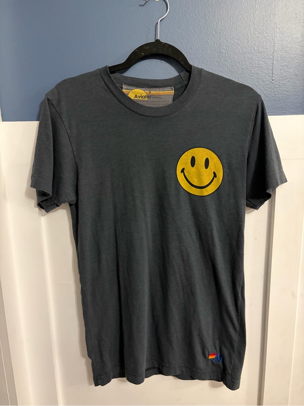 Aviator Nation Unisex Smiley 2 Crew Tee Charcoal Gray Size Small